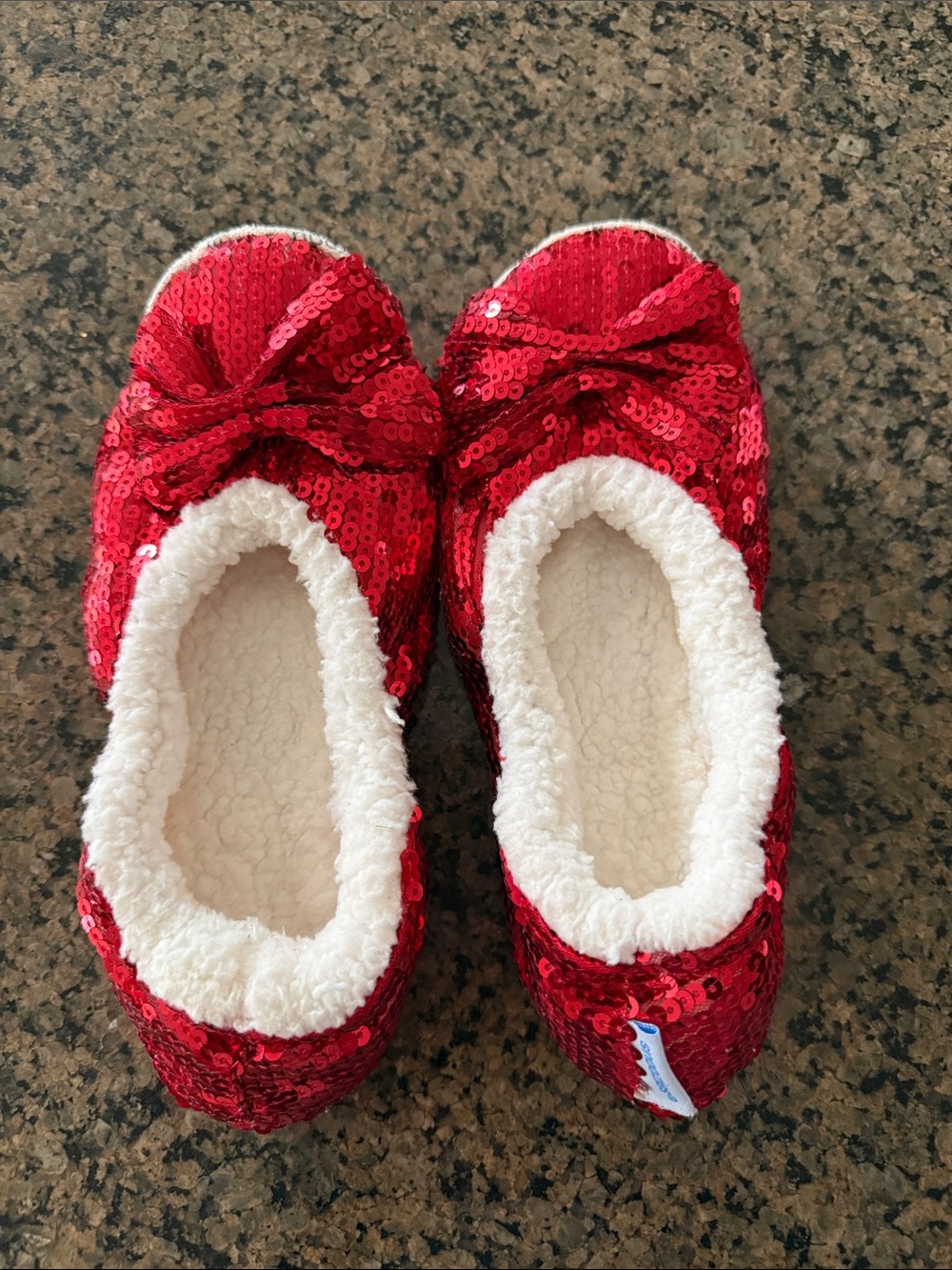 Women’s Red Sequin Bow Slip-On Plush Lined Slippers